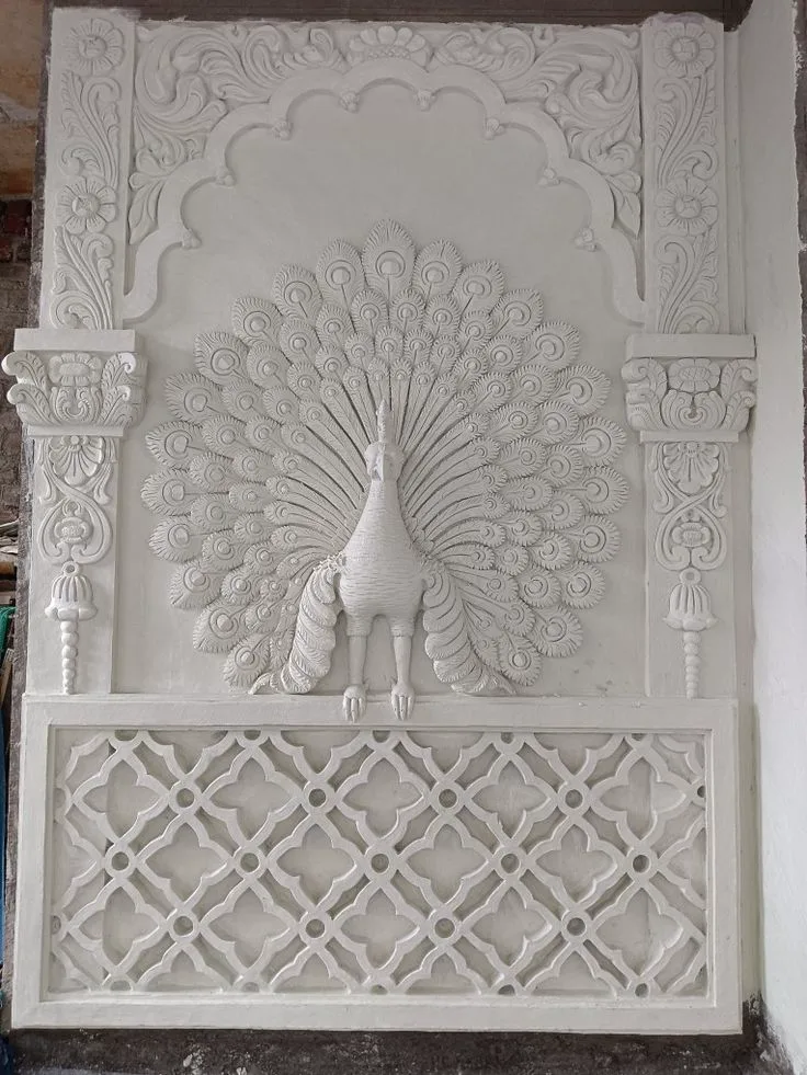 Peacock Relief Panel — Makrana White